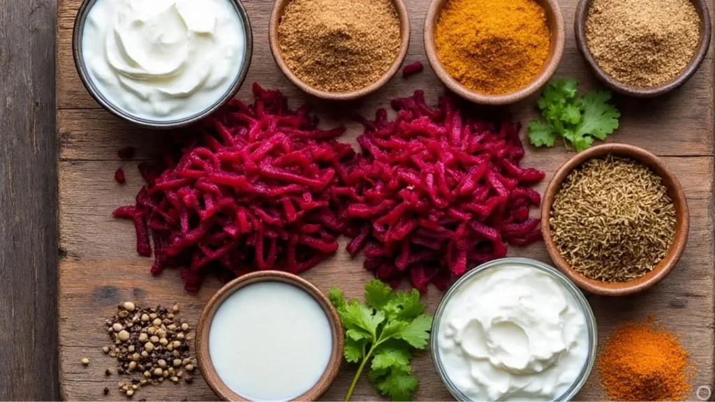 beetroot raita ingredients including boiled beetroot, curd, and roasted cumin – indian salad prep