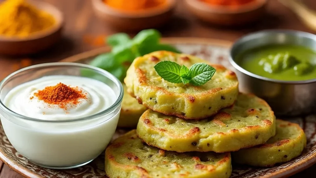 healthy indian salad plate featuring steamed lauki muthia and yogurt
