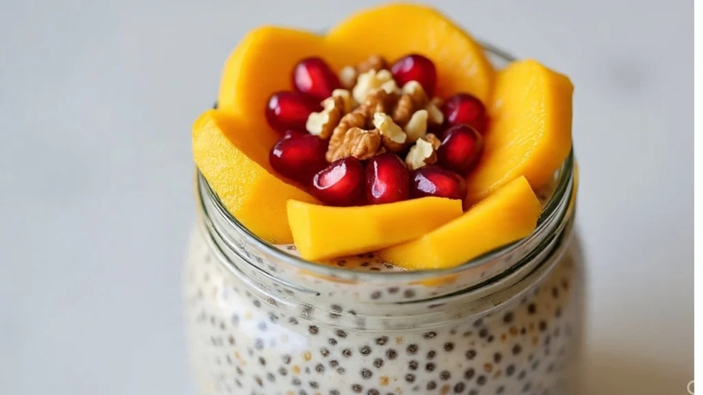 Chia pudding topped with fruits and nuts – healthy evening Indian snack for weight loss