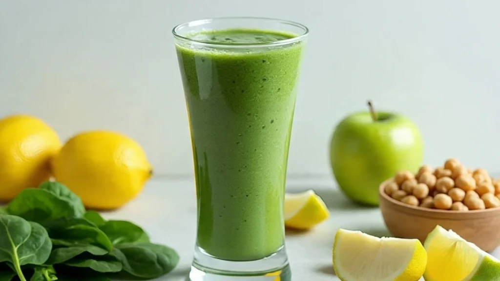 green chickpea and spinach protein smoothie for weight loss, a healthy vegan indian drink