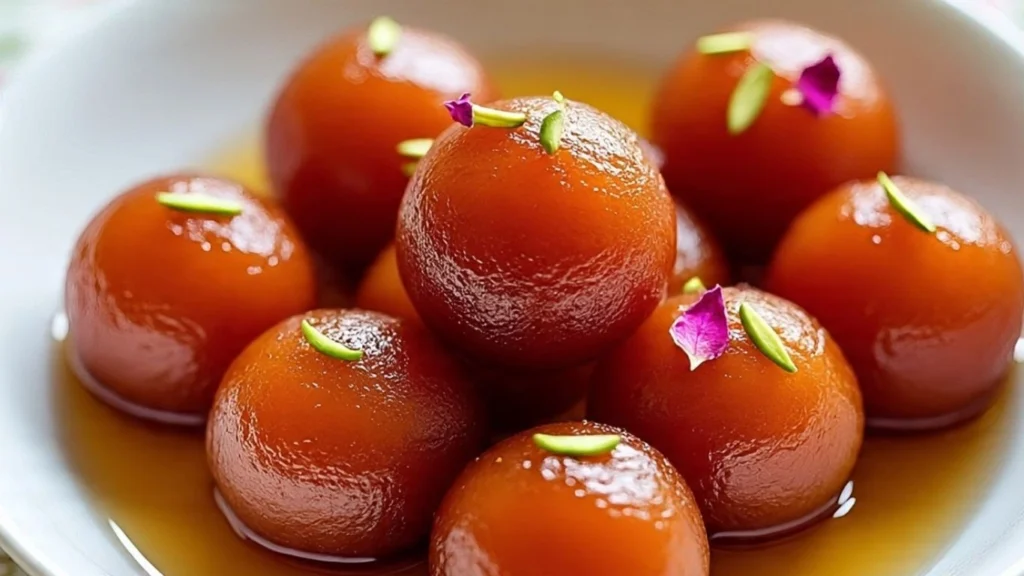 healthy baked gulab jamun made with jaggery syrup, a guilt free indian dessert recipe