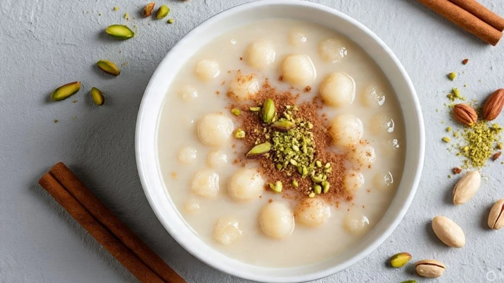 ingredients for no sugar weight loss kheer makhana (fox nuts), dates, almonds, pistachios, cinnamon, cardamom, and low fat milk. a healthy indian dessert recipe