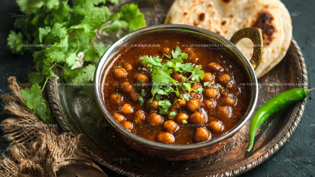 Healthy breakfast ideas Pakistani - chana masala with whole wheat roti.