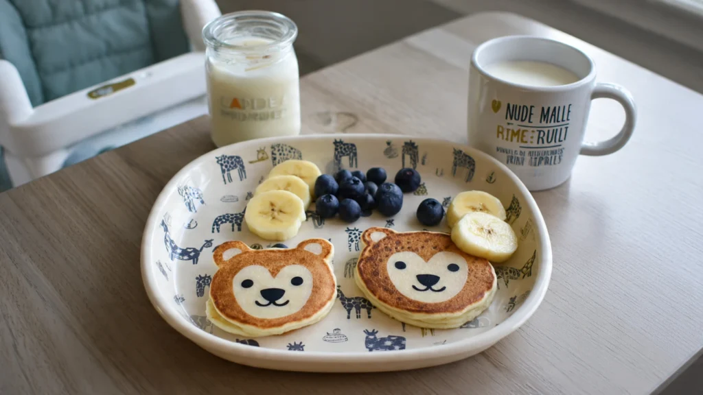 Healthy breakfast ideas for toddlers - animal shaped banana pancakes.